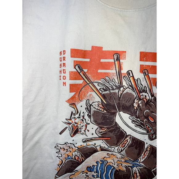 Dragon Shirt Sushi Dragons Threads Graphic Food Japanese Light Brown Tee Large - Picture 3 of 8